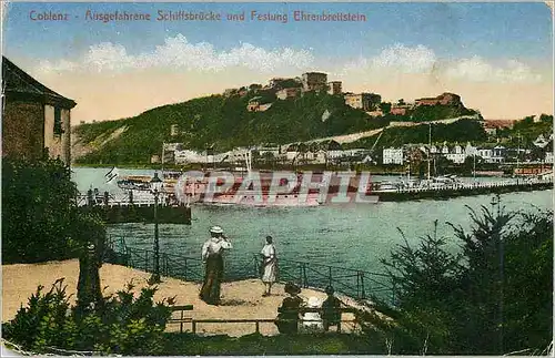 Cartes postales Coblenz Ausgefahrene Schiffsbrucke und Festung Ehrenbreitstein Bateau