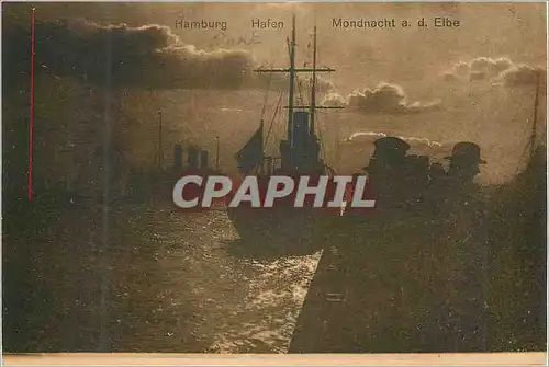 Cartes postales Hamburg Hafen Mondnacht a d Elbe Bateaux