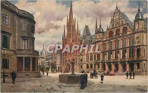 Cartes postales Der Schossplatz zu Wiesbaden mit schloss Kirche und Rathaus
