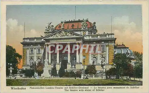 Cartes postales Wiesbaden Le theatre avec monument de Schiller