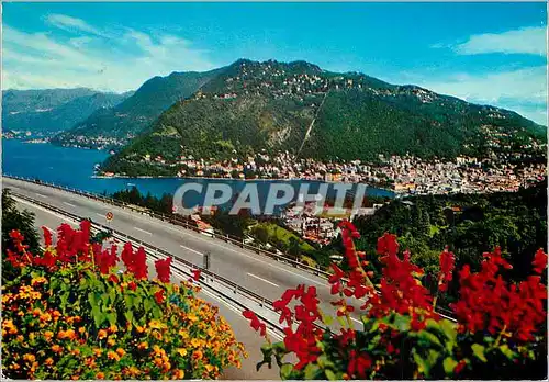 Moderne Karte Lago di Como Panorama du Como e Brunate