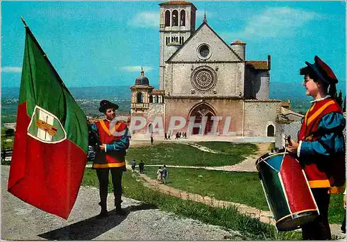 Moderne Karte Assisi Manifestation folklorique de Calendimaggio Valers devant la Basilique Superiaura de St Fr