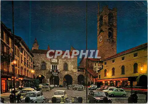 Moderne Karte Bergamo la nuit Vieille Place Tour communale d originale romaine