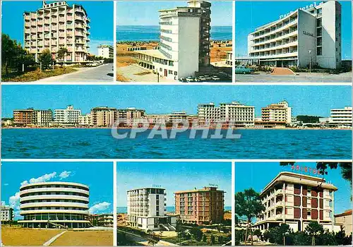 Moderne Karte Bibione Panorama der Hotels vom Meare gesehen