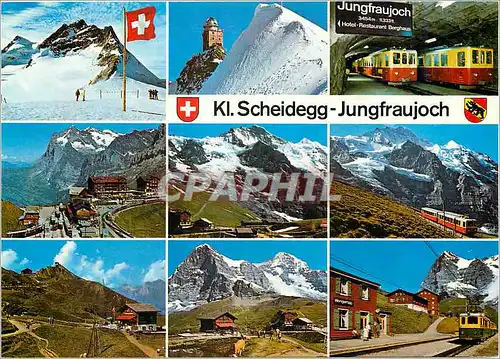 Cartes postales moderne Kl Scheidegg Jungfraujoch 2061 m 3454 m die jungfrau sphinx 3573 m jungfraubahn Train