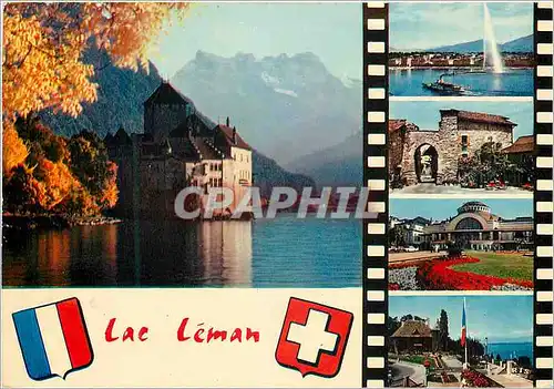 Cartes postales moderne Lac Leman chateau de chillon geneve le jet d'eau yvoire cite mediavale XIVe s