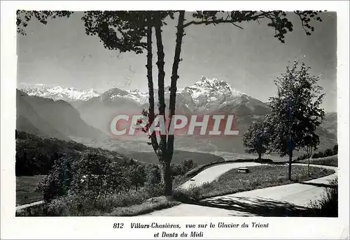 Moderne Karte Villars-Chesieres vue sur le Glacier du Trical et Dents du Midi