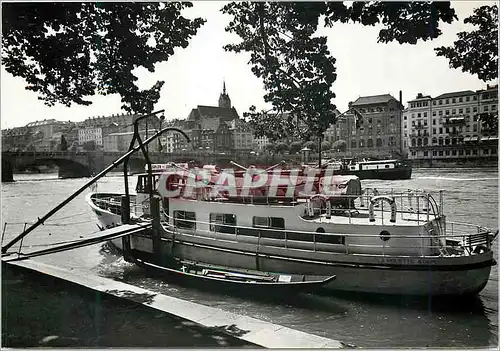 Moderne Karte Basel Partie am Rhein mit mittlerer Rheinbrucke Bateau