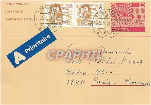 Entier Postal Suisse 1992 pour Paris