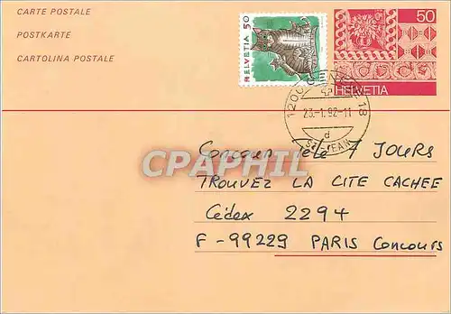 Entier Postal Suisse 1992 pour Paris