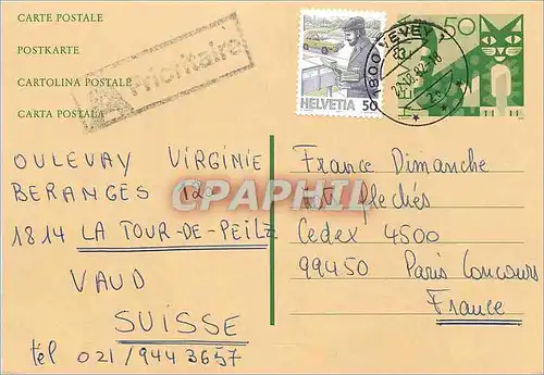 Entier Postal Suisse 1992 pour Paris