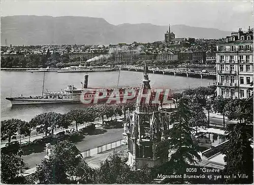 Moderne Karte Geneve Monument Brunswick et vue sur la Ville