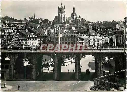 Moderne Karte Lausanne Grand-Pont et Vue generale