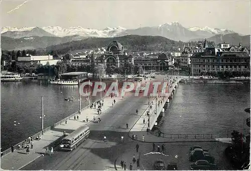 Cartes postales moderne Luzern Pont du Lac La gare et les Alpes