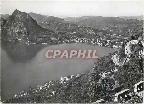 Moderne Karte Lugano Panorama Monte S Salvatore e Monte Rosa