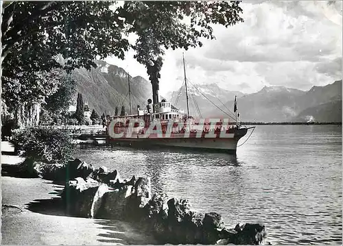 Moderne Karte Montreux Territet et Dents-du-Midi Bateau