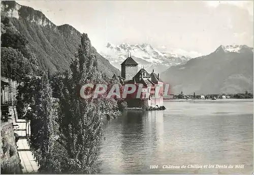 Moderne Karte Montreux Chateau de Chillon et les Dents-du-Midi