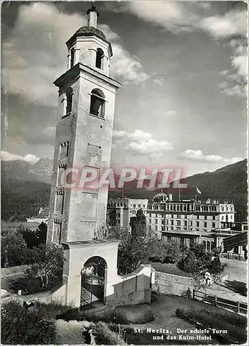 Moderne Karte St Moritz Der schieie Turm und das Kuim-Hotel