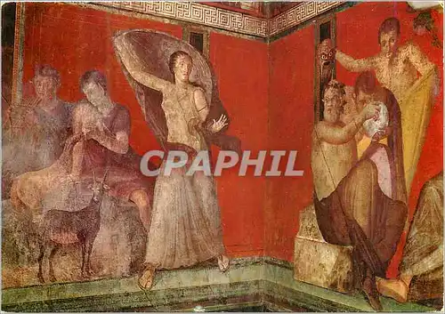 Moderne Karte Pompei la femme effrayee et silene avec saly musterios' villa