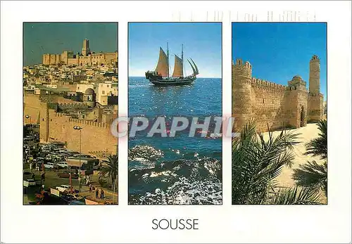 Cartes postales moderne Sousse (tunisie) la ville et le bateau aziza