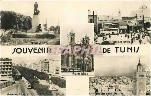 Cartes postales moderne Tunis souvenir Statue J Ferry Place Bab Souika Avenue J Ferry Tramway Vue generale