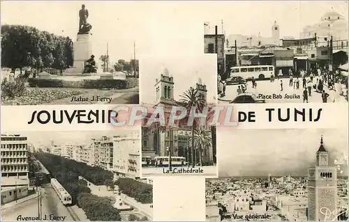 Moderne Karte Tunis souvenir Statue J Ferry Place Bab Souika Avenue J Ferry Tramway Vue generale