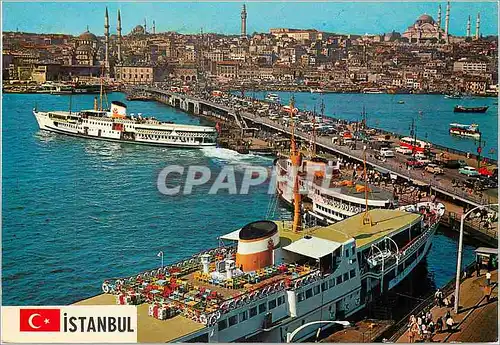 Cartes postales moderne Istanbul Turkey Le Pont de Galata Nouvelle Mosque et Suleymaniye Bateau