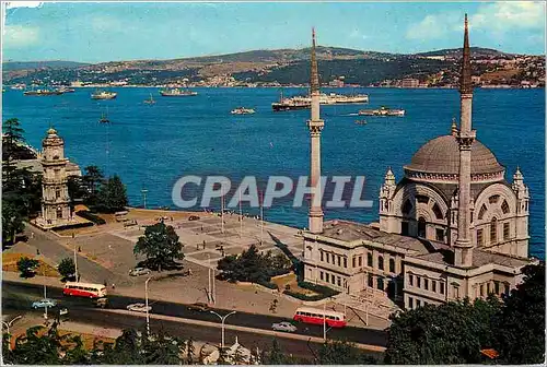 Moderne Karte Istanbul Turkey La Mosquee de Dolmabahre et le Bosphore Bateau