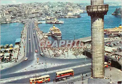 Moderne Karte Istanbul Turkey Galata Bridge Bateaux