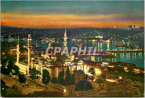 Cartes postales moderne Istanbul Turkey La Mosquee de Soliman le Magnifique la Corne d'Or et le Pont Atakurk vue nocturn