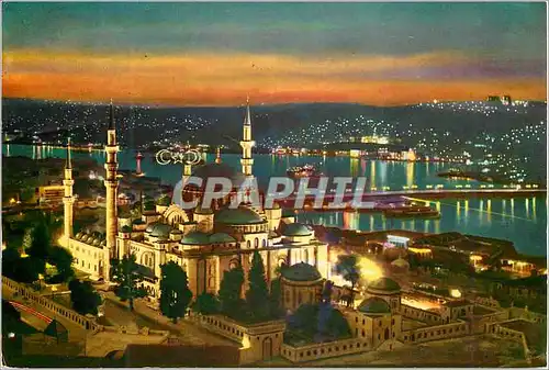 Moderne Karte Istanbul Turkey La Mosquee de Soliman le Magnifique la Corne d'Or et le Pont Atakurk vue nocturn