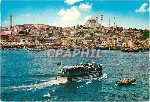 Moderne Karte Istanbul Turkey La Corne d'or et la Mosquee de Soliman le Magnifique Bateau