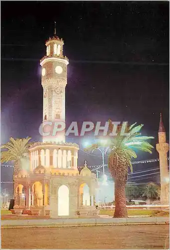 Moderne Karte Izmir Turkey Vue nocturne de la Tour de l'Horloge