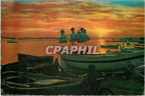 Cartes postales moderne Espagne Coucher de soleil Bateaux de peche