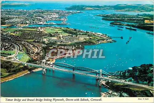 Moderne Karte Tamar Bridge and Brunel Bridge linking Plymouth Devon with Saltash Cornwall