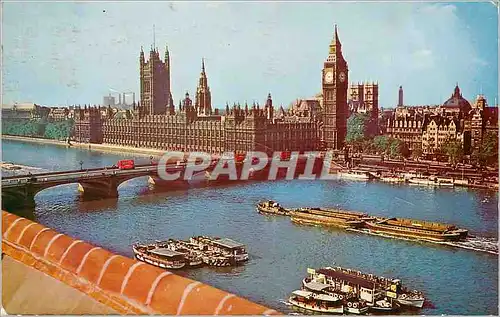 Cartes postales moderne Houses of Parliament Westminster Bridge London Bateaux