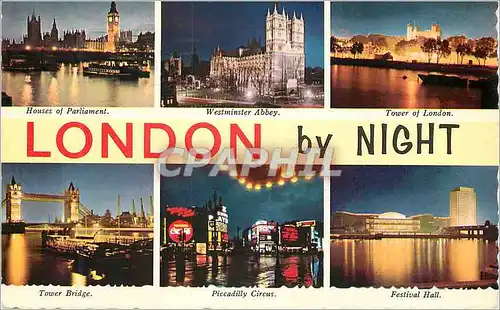 Cartes postales moderne London by Night Houses of Parliament Westminster Abbey Tower of London Tower Bridge Piccadilly C