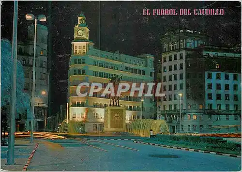 Moderne Karte El Ferrol del Caudillo Place d Espagne et Monument a Franco Vue nocturne