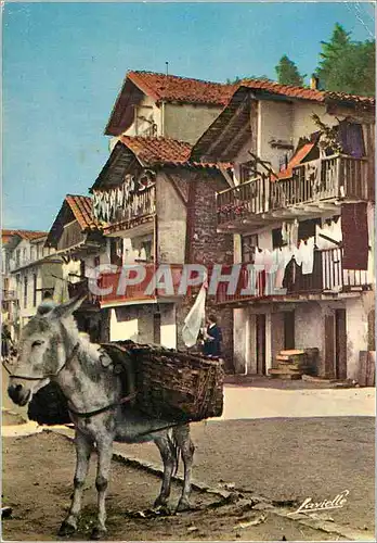 Moderne Karte Pays basque Espagnol Quartier typique de Fontarabie Ane Donkey
