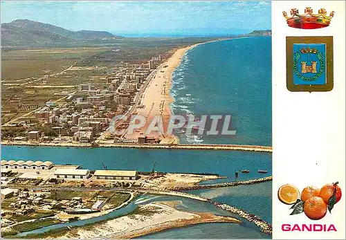 Moderne Karte Gandia Valencia Vista aerea playa y puerto