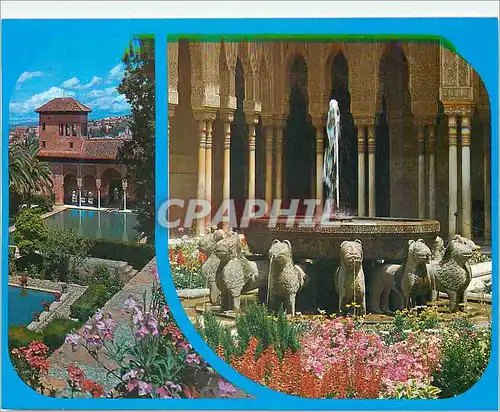 Cartes postales moderne Granada Alhambra Cour des Lions et detail Torre Damas