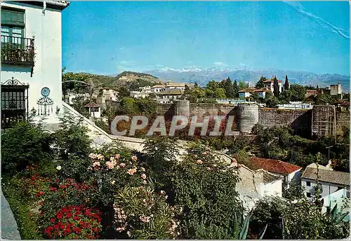 Moderne Karte Granada Albaicin Murailles arabes au fond Sierra Nevada