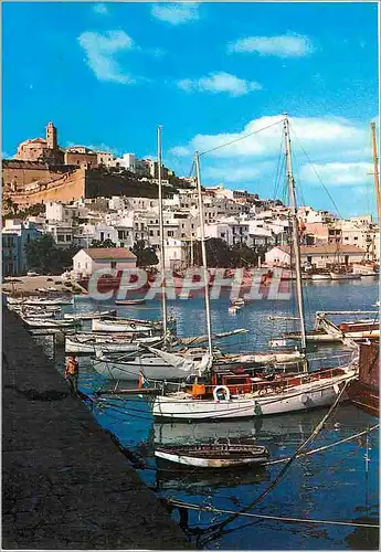 Moderne Karte Ibiza Baleares Embarcadere et ville antique au fonds Bateaux