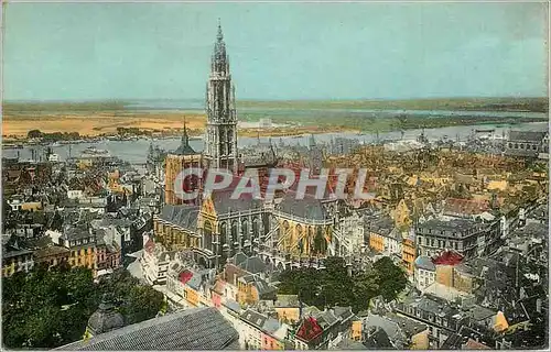 Moderne Karte Anvers Panorama Cathedrale et Coude d'Austruweel