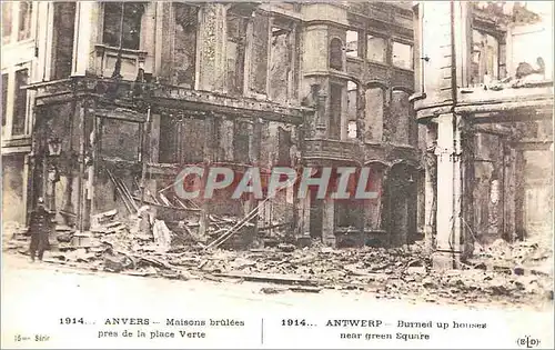 REPRO Anvers Maisons brulees pres de la place Verte Militaria