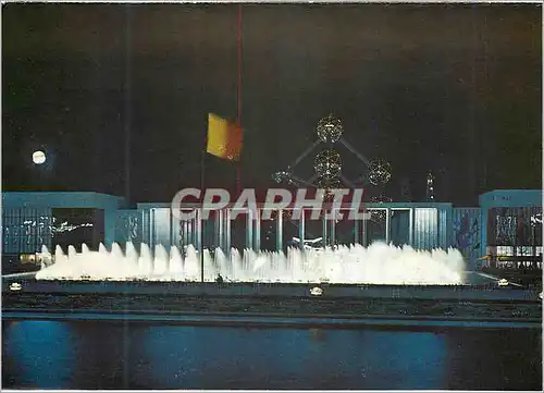 Moderne Karte Exposition Universelle de Bruxelles Place et Portique de Belgique la nuit