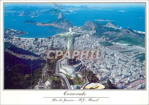 Moderne Karte Brasil Turistico Rio de Janeiro Brasil Air view of the Corcovado Rock with Sugar Loaf on the bac