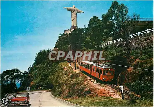 Moderne Karte Brasil Turistico Rio de Janeiro Monument do Cristo Redentor no alto do Corcovado Train Funiculai