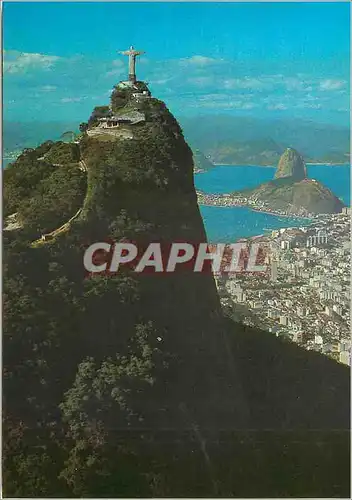 Cartes postales moderne Brasil Turistico Rio de Janeiro Vista aerea do Corcovado com Pao de Acucar ao fundo