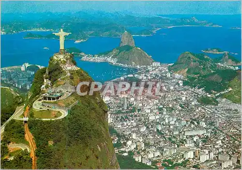 Cartes postales moderne Brasil Turistico Rio de Janeiro Aerial view of Corcovado with Guanabara Bay